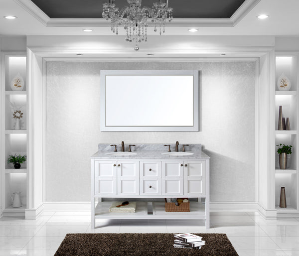 Virtu USA Winterfell 60" Double Bath Vanity with Marble Top and Round Sink with Brushed Nickel Faucet and Mirror - Luxe Bathroom Vanities Luxury Bathroom Fixtures Bathroom Furniture
