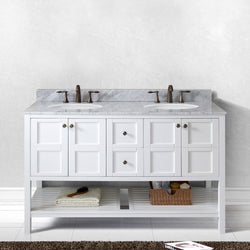 Virtu USA Winterfell 60" Double Bath Vanity with Marble Top and Round Sink with Polished Chrome Faucet - Luxe Bathroom Vanities Luxury Bathroom Fixtures Bathroom Furniture