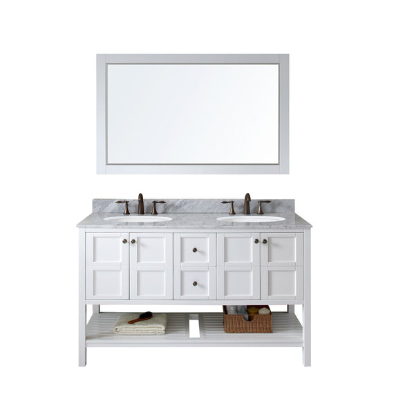 Virtu USA Winterfell 60" Double Bath Vanity with Marble Top and Round Sink with Polished Chrome Faucet and Mirror - Luxe Bathroom Vanities Luxury Bathroom Fixtures Bathroom Furniture