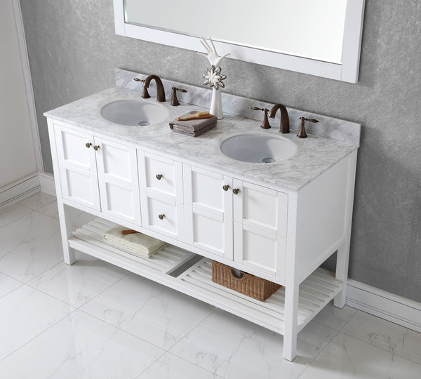 Virtu USA Winterfell 60" Double Bath Vanity with Marble Top and Round Sink with Mirror - Luxe Bathroom Vanities Luxury Bathroom Fixtures Bathroom Furniture