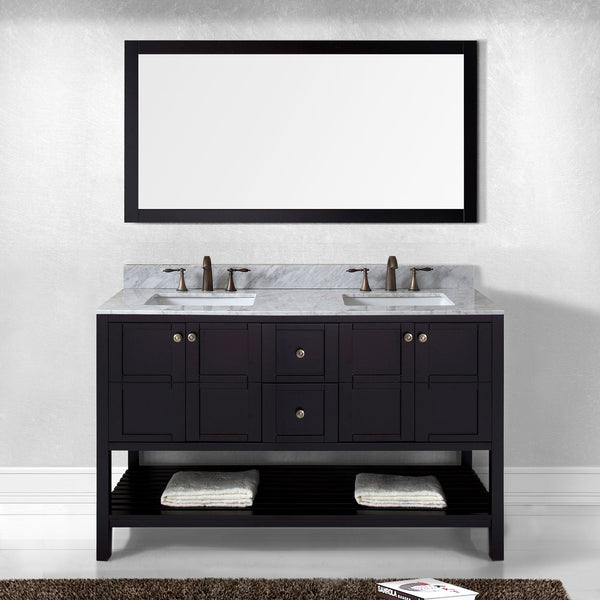 Virtu USA Winterfell 60" Double Bath Vanity with Marble Top and Square Sink with Brushed Nickel Faucet - Luxe Bathroom Vanities