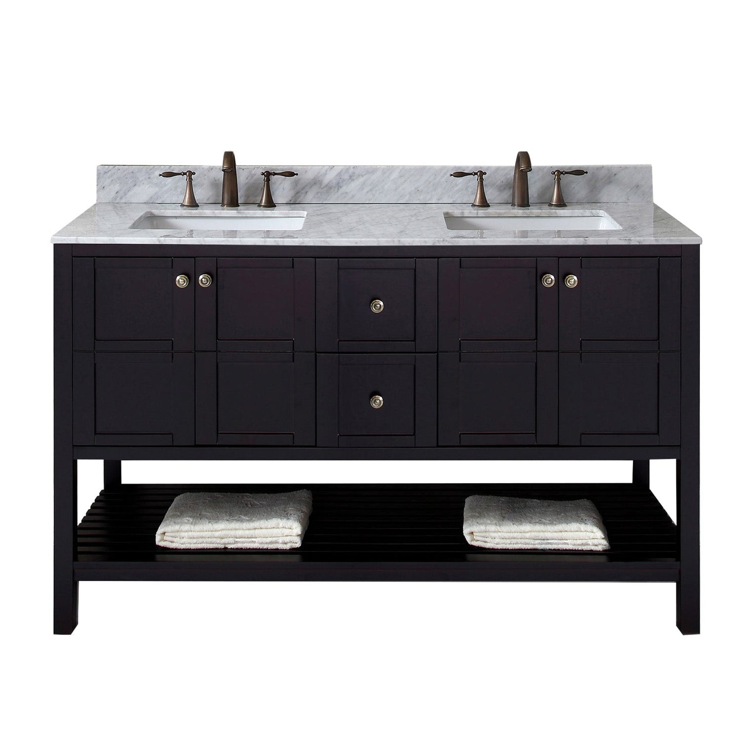Virtu USA Winterfell 60" Double Bath Vanity with Marble Top and Square Sink with Brushed Nickel Faucet - Luxe Bathroom Vanities