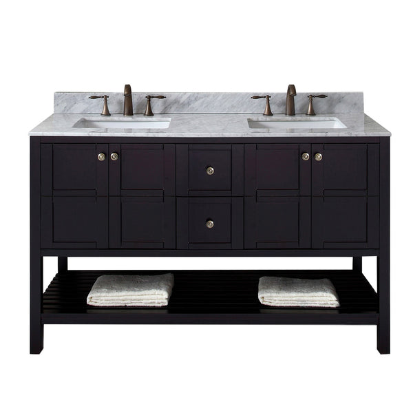 Virtu USA Winterfell 60" Double Bath Vanity with Marble Top and Square Sink with Brushed Nickel Faucet - Luxe Bathroom Vanities