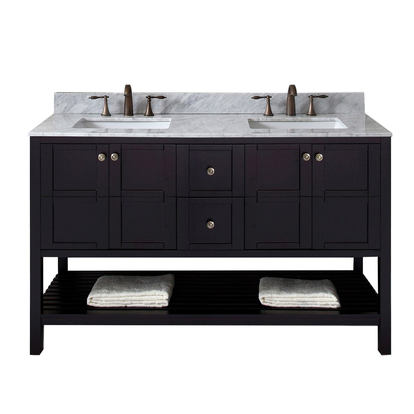 Virtu USA Winterfell 60" Double Bath Vanity with Marble Top and Square Sink with Polished Chrome Faucet - Luxe Bathroom Vanities