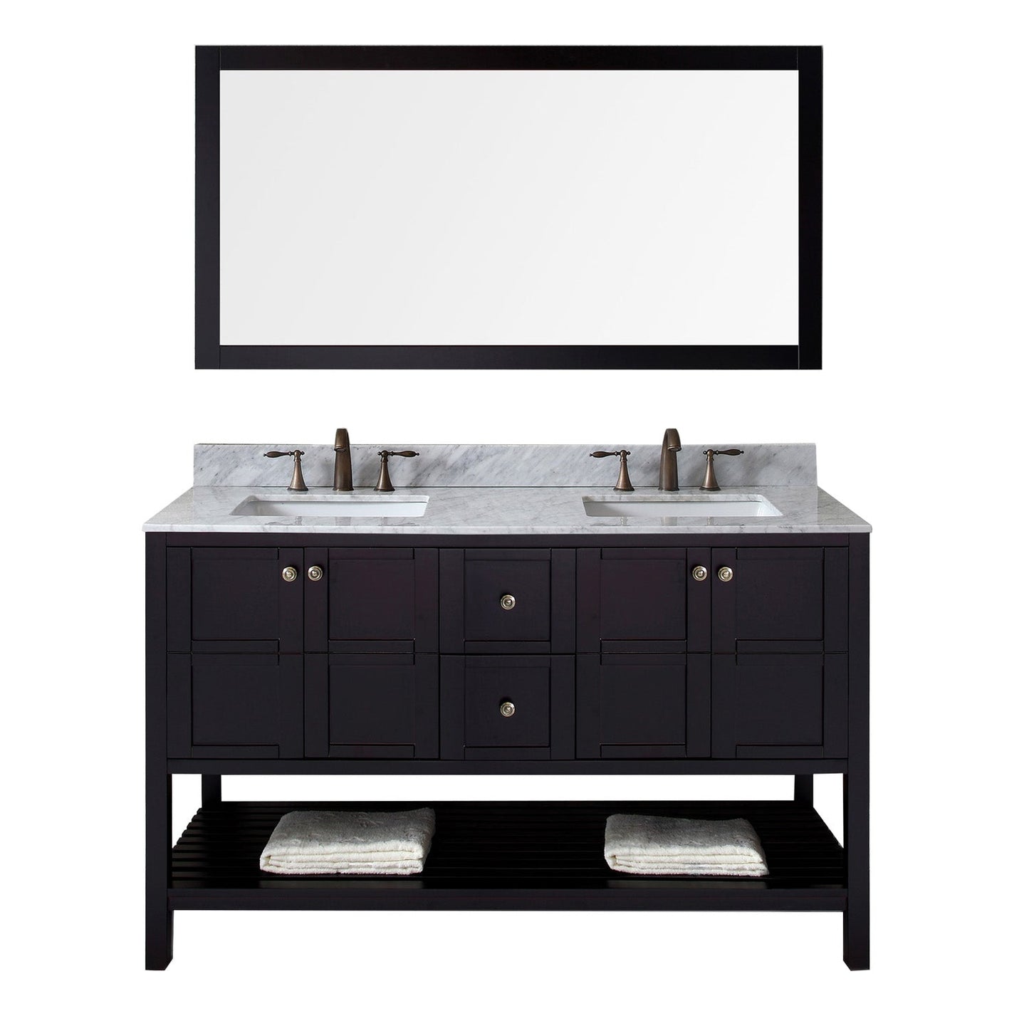 Virtu USA Winterfell 60" Double Bath Vanity with Marble Top and Square Sink with Mirror - Luxe Bathroom Vanities