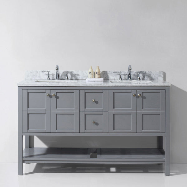 Virtu USA Winterfell 60" Double Bath Vanity with Marble Top and Square Sink with Polished Chrome Faucet - Luxe Bathroom Vanities