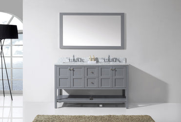 Virtu USA Winterfell 60" Double Bath Vanity with Marble Top and Square Sink with Mirror - Luxe Bathroom Vanities