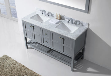 Virtu USA Winterfell 60" Double Bath Vanity with Marble Top and Square Sink with Mirror - Luxe Bathroom Vanities