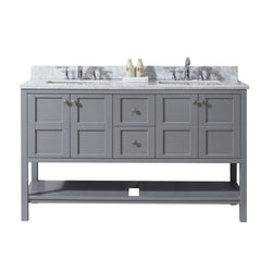 Virtu USA Winterfell 60" Double Bath Vanity with Marble Top and Square Sink with Mirror - Luxe Bathroom Vanities