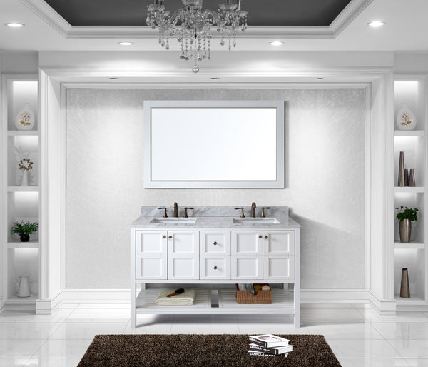 Virtu USA Winterfell 60" Double Bath Vanity in White with Marble Top and Square Sink with Brushed Nickel Faucet and Mirror - Luxe Bathroom Vanities Luxury Bathroom Fixtures Bathroom Furniture