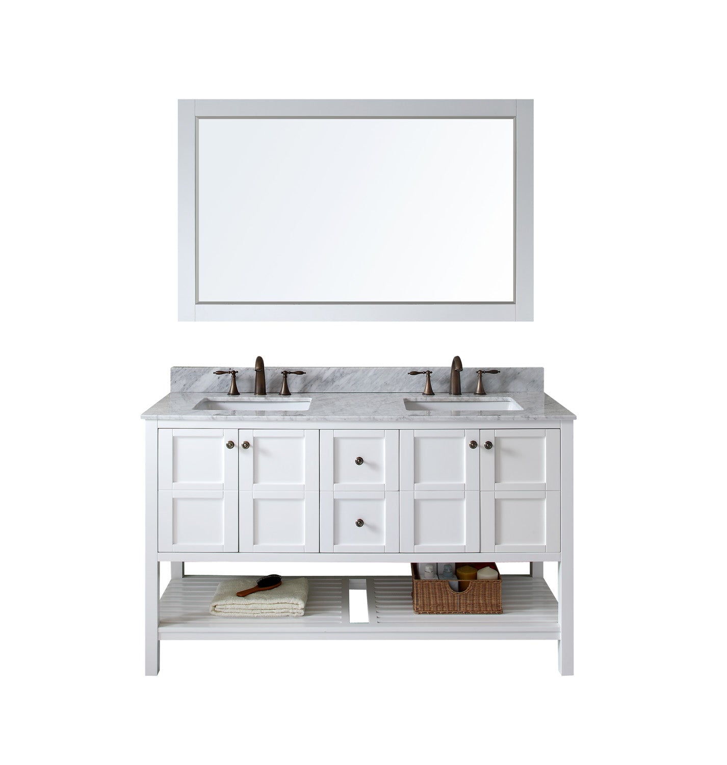 Virtu USA Winterfell 60" Double Bath Vanity in White with Marble Top and Square Sink with Brushed Nickel Faucet and Mirror - Luxe Bathroom Vanities Luxury Bathroom Fixtures Bathroom Furniture