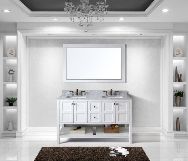 Virtu USA Winterfell 60" Double Bath Vanity with Marble Top and Square Sink with Polished Chrome Faucet and Mirror - Luxe Bathroom Vanities