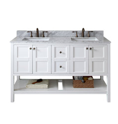 Virtu USA Winterfell 60" Double Bath Vanity with Marble Top and Square Sink with Polished Chrome Faucet - Luxe Bathroom Vanities