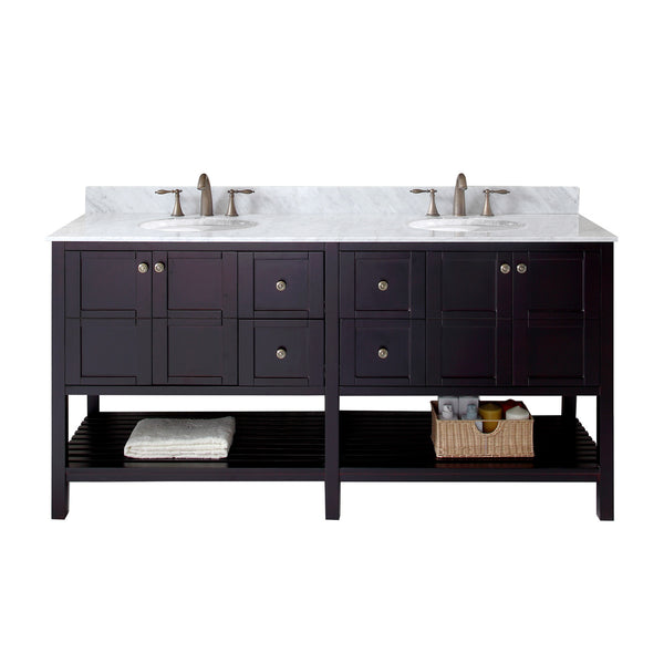 Virtu USA Winterfell 72" Double Bath Vanity with Marble Top and Round Sink - Luxe Bathroom Vanities Luxury Bathroom Fixtures Bathroom Furniture