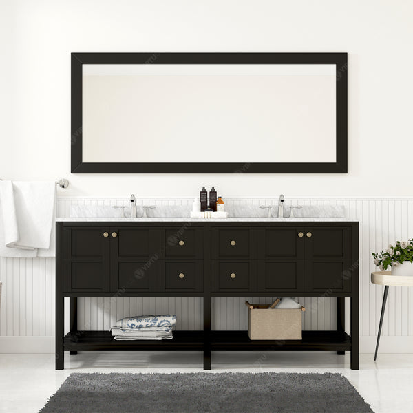 Virtu USA Winterfell 72" Double Bath Vanity with Marble Top and Round Sink with Mirror - Luxe Bathroom Vanities