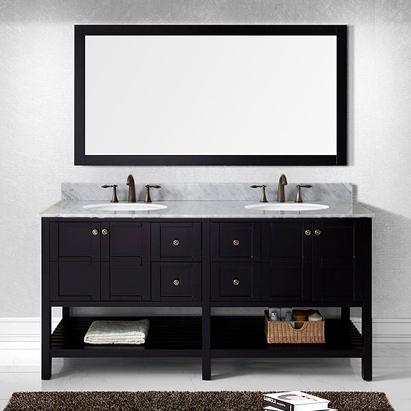 Virtu USA Winterfell 72" Double Bath Vanity with Marble Top and Round Sink with Mirror - Luxe Bathroom Vanities