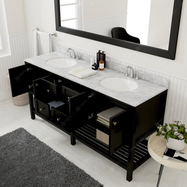 Virtu USA Winterfell 72" Double Bath Vanity with Marble Top and Round Sink with Mirror - Luxe Bathroom Vanities