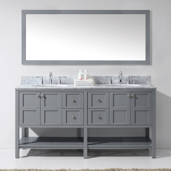 Virtu USA Winterfell 72" Double Bath Vanity with Marble Top and Round Sink with Mirror - Luxe Bathroom Vanities Luxury Bathroom Fixtures Bathroom Furniture