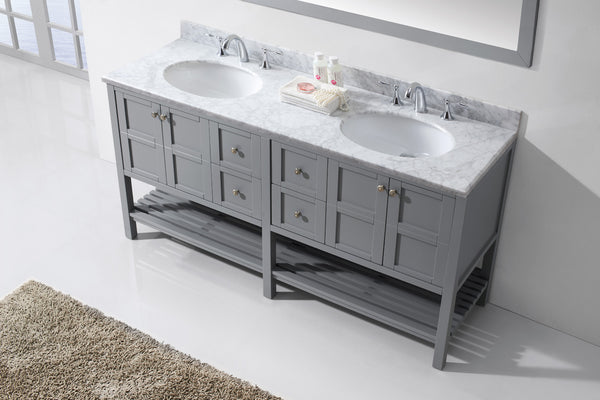 Virtu USA Winterfell 72" Double Bath Vanity with Marble Top and Round Sink with Mirror - Luxe Bathroom Vanities Luxury Bathroom Fixtures Bathroom Furniture