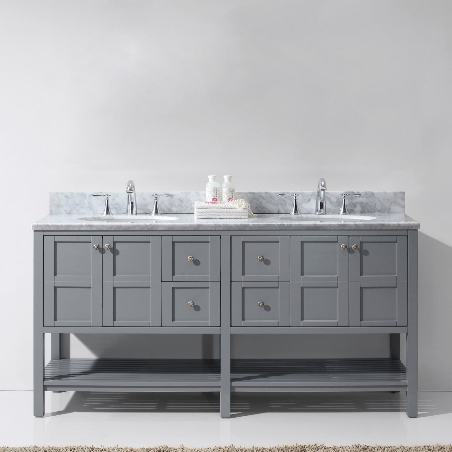 Virtu USA Winterfell 72" Double Bath Vanity with Marble Top and Round Sink - Luxe Bathroom Vanities Luxury Bathroom Fixtures Bathroom Furniture