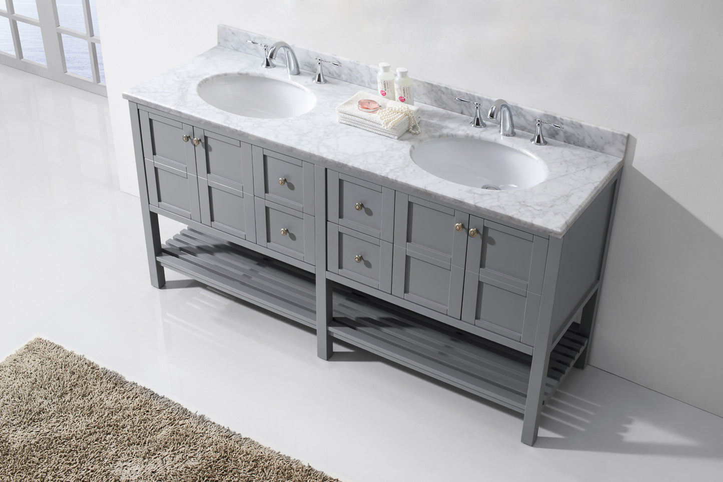 Virtu USA Winterfell 72" Double Bath Vanity with Marble Top and Round Sink - Luxe Bathroom Vanities Luxury Bathroom Fixtures Bathroom Furniture