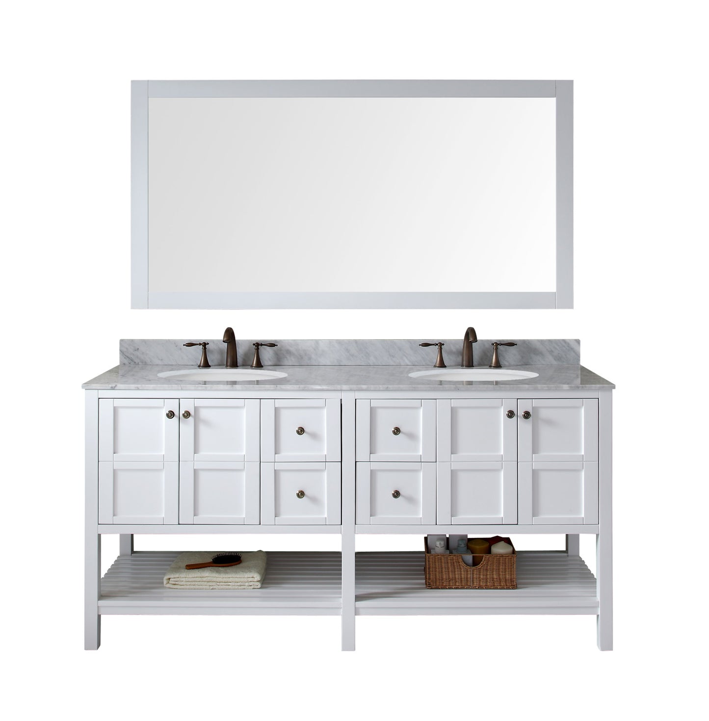 Virtu USA Winterfell 72" Double Bath Vanity with Marble Top and Round Sink with Mirror - Luxe Bathroom Vanities Luxury Bathroom Fixtures Bathroom Furniture