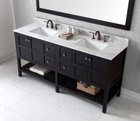 Virtu USA Winterfell 72" Double Bath Vanity with Marble Top and Square Sink with Brushed Nickel Faucet and Mirror - Luxe Bathroom Vanities