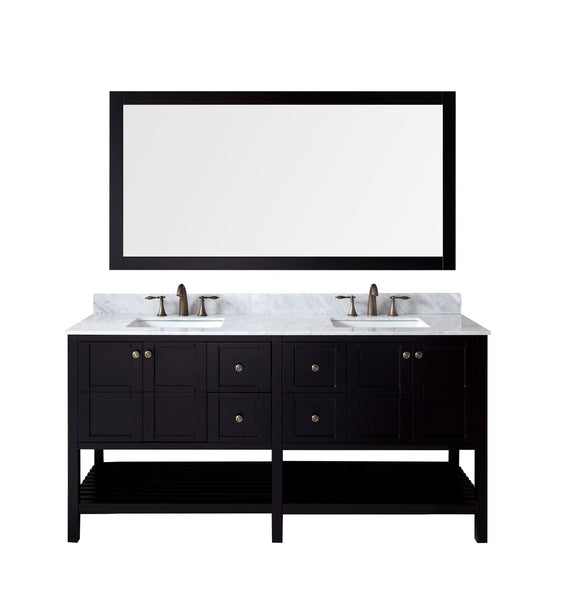 Virtu USA Winterfell 72" Double Bath Vanity with Marble Top and Square Sink with Brushed Nickel Faucet and Mirror - Luxe Bathroom Vanities