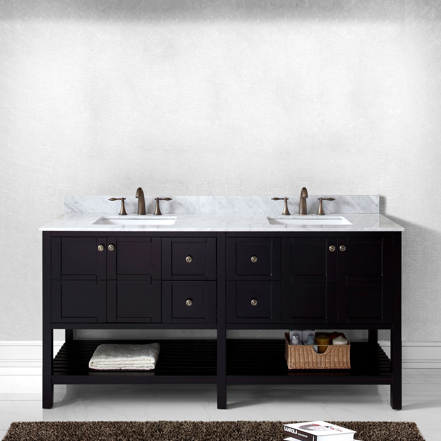 Virtu USA Winterfell 72" Double Bath Vanity in Espresso with Marble Top and Square Sink - Luxe Bathroom Vanities Luxury Bathroom Fixtures Bathroom Furniture