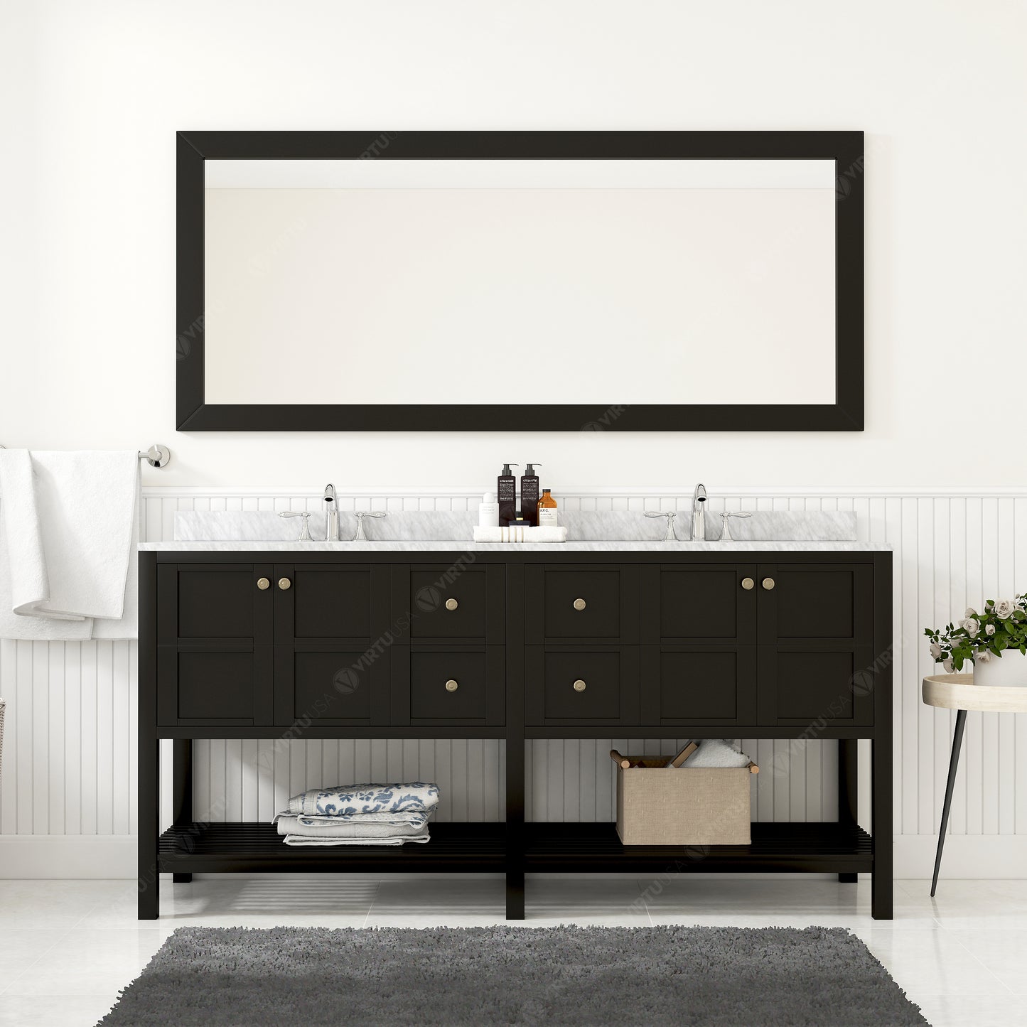 Virtu USA Winterfell 72" Double Bath Vanity with Marble Top and Square Sink with Mirror - Luxe Bathroom Vanities