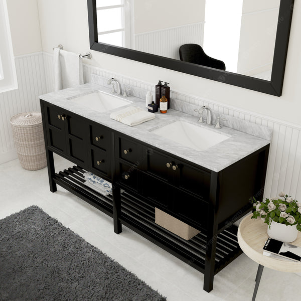 Virtu USA Winterfell 72" Double Bath Vanity with Marble Top and Square Sink with Mirror - Luxe Bathroom Vanities