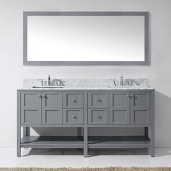 Virtu USA Winterfell 72" Double Bath Vanity with Marble Top and Square Sink with Brushed Nickel Faucet and Mirror - Luxe Bathroom Vanities