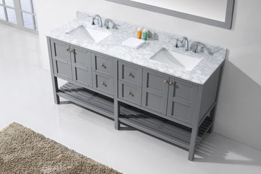 Virtu USA Winterfell 72" Double Bath Vanity with Marble Top and Square Sink with Brushed Nickel Faucet and Mirror - Luxe Bathroom Vanities