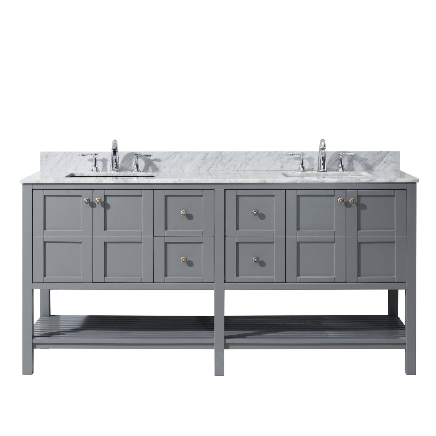 Virtu USA Winterfell 72" Double Bath Vanity with Marble Top and Square Sink with Brushed Nickel Faucet and Mirror - Luxe Bathroom Vanities