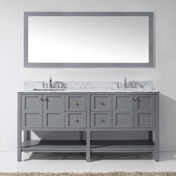 Virtu USA Winterfell 72" Double Bath Vanity with Marble Top and Square Sink with Polished Chrome Faucet and Mirror - Luxe Bathroom Vanities