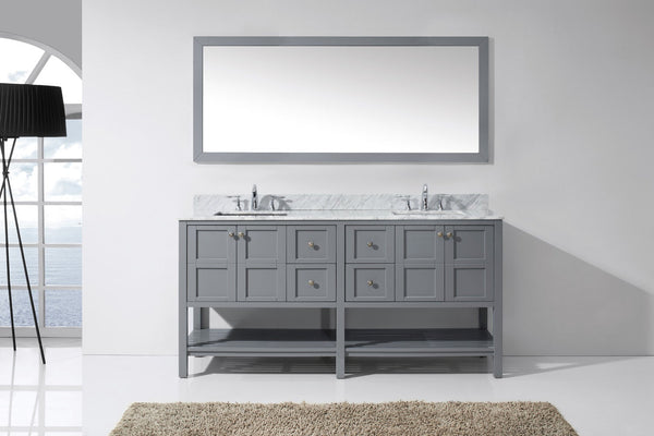 Virtu USA Winterfell 72" Double Bath Vanity with Marble Top and Square Sink with Mirror - Luxe Bathroom Vanities