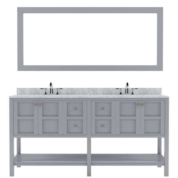 Virtu USA Winterfell 72" Double Bath Vanity with Marble Top and Square Sink with Mirror - Luxe Bathroom Vanities