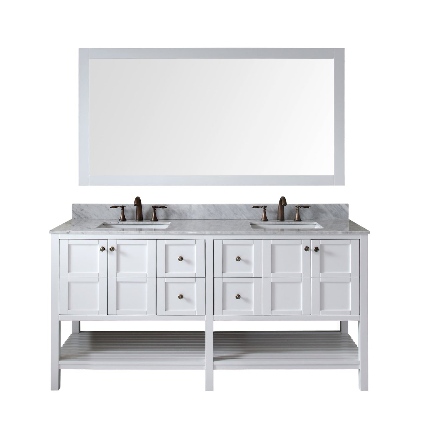 Virtu USA Winterfell 72" Double Bath Vanity in White with Marble Top and Square Sink with Polished Chrome Faucet and Mirror - Luxe Bathroom Vanities Luxury Bathroom Fixtures Bathroom Furniture