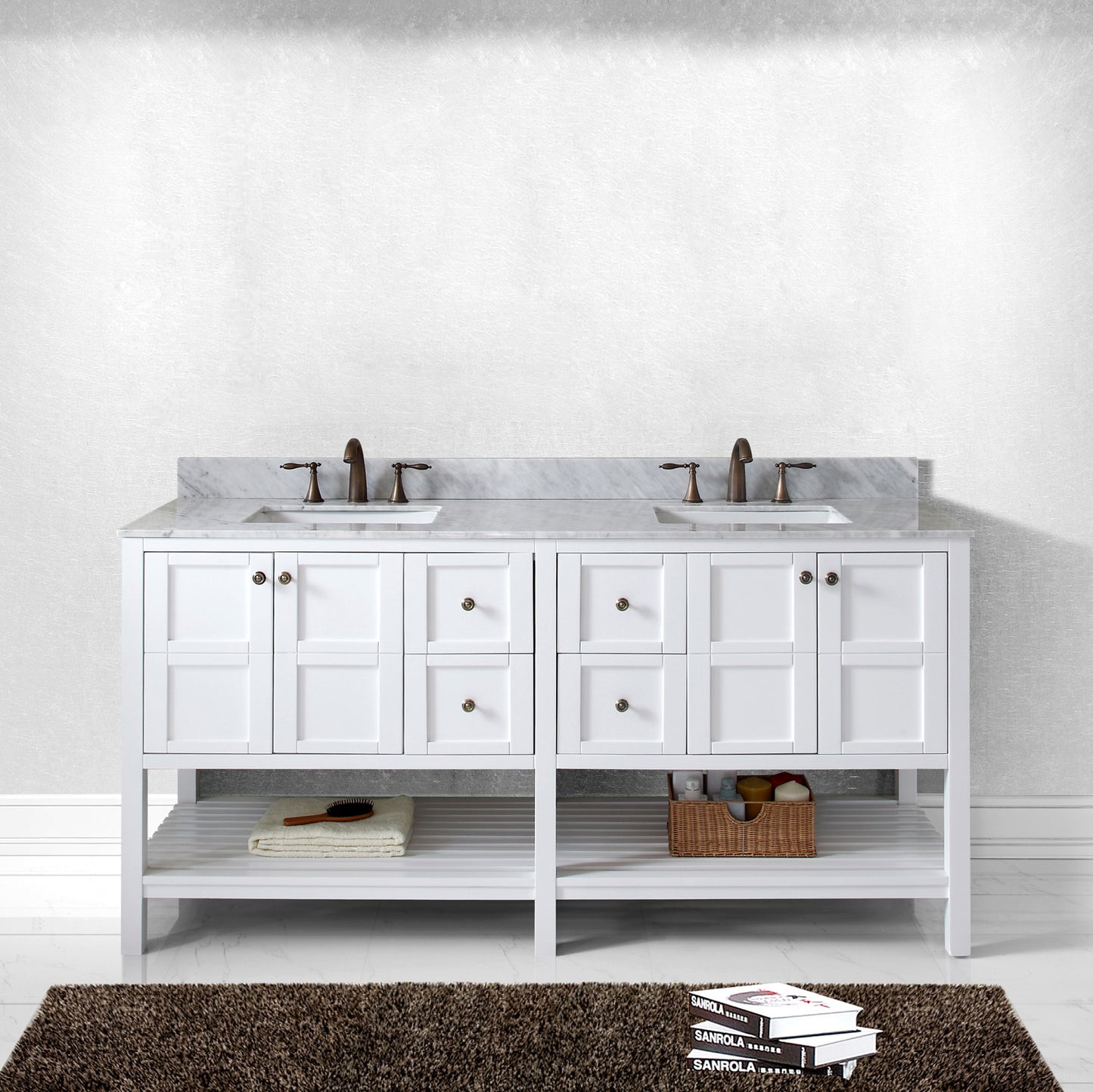 Virtu USA Winterfell 72" Double Bath Vanity with Marble Top and Square Sink - Luxe Bathroom Vanities