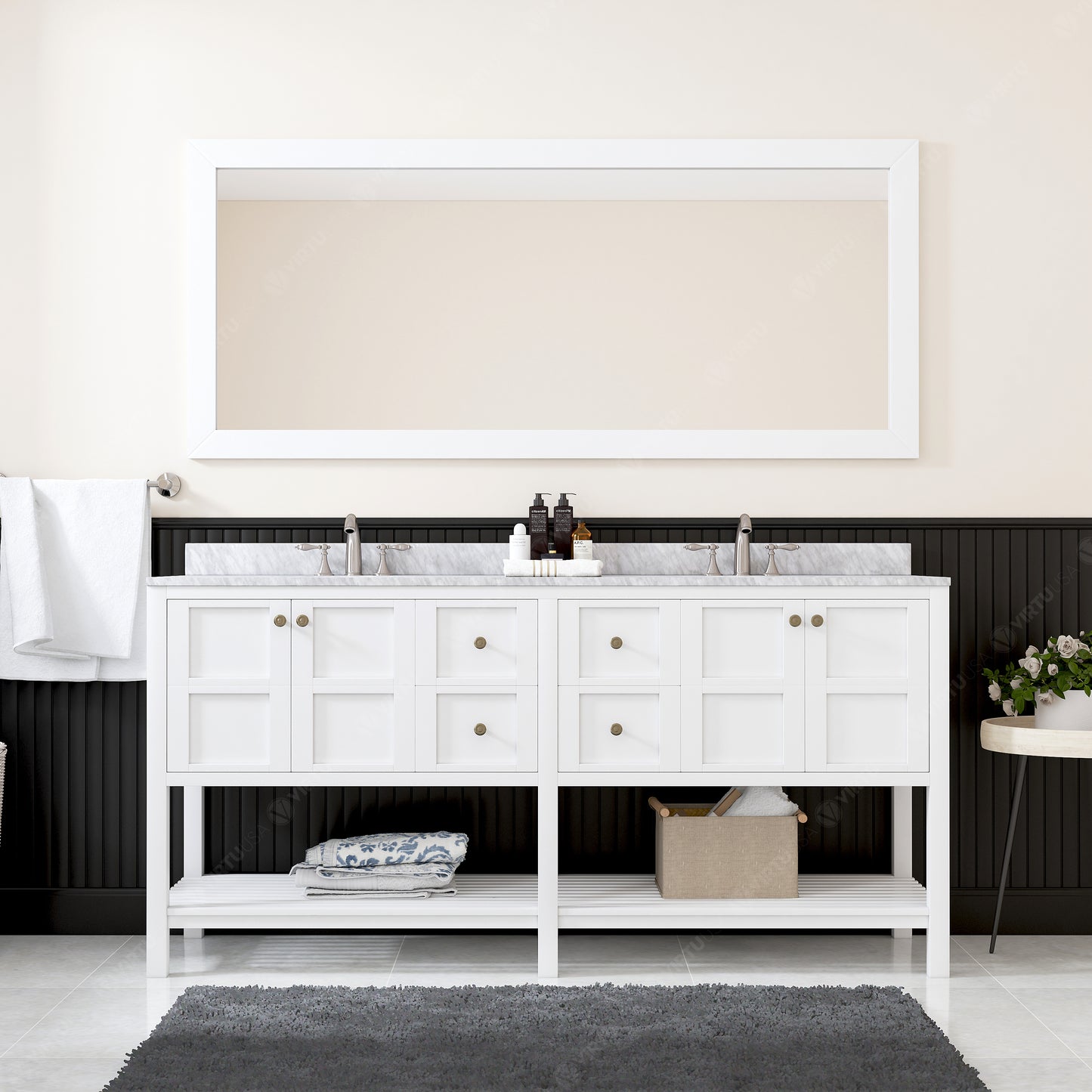 Virtu USA Winterfell 72" Double Bath Vanity with Marble Top and Square Sink with Mirror - Luxe Bathroom Vanities