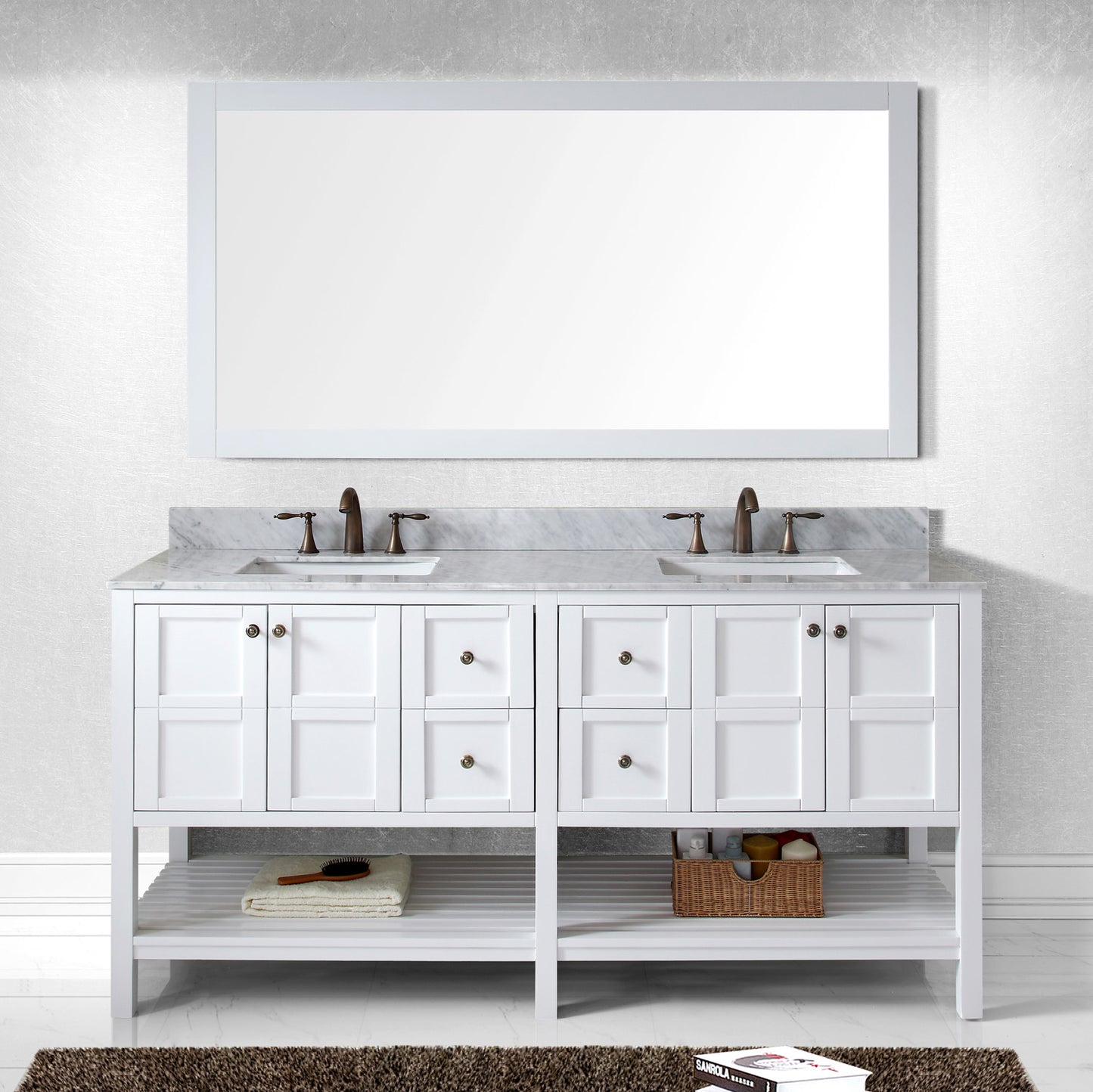 Virtu USA Winterfell 72" Double Bath Vanity with Marble Top and Square Sink with Brushed Nickel Faucet and Mirror - Luxe Bathroom Vanities