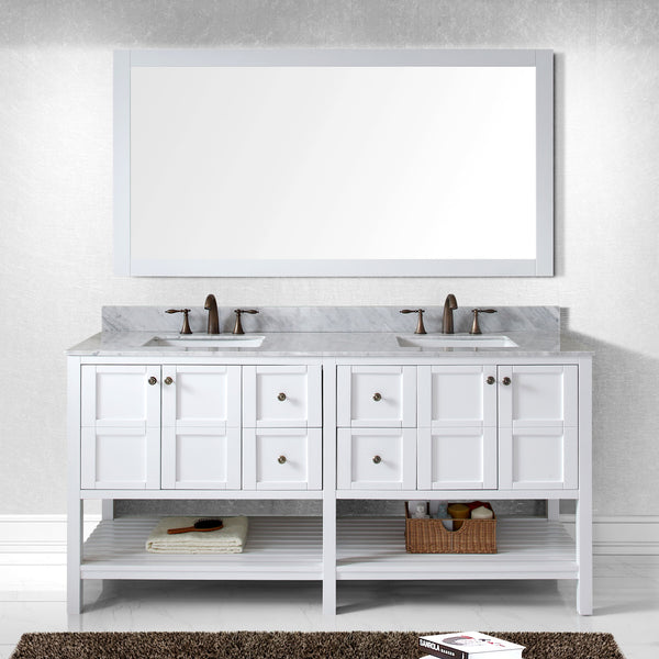 Virtu USA Winterfell 72" Double Bath Vanity with Marble Top and Square Sink with Polished Chrome Faucet and Mirror - Luxe Bathroom Vanities
