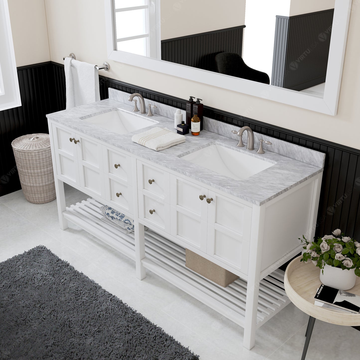 Virtu USA Winterfell 72" Double Bath Vanity with Marble Top and Square Sink with Mirror - Luxe Bathroom Vanities