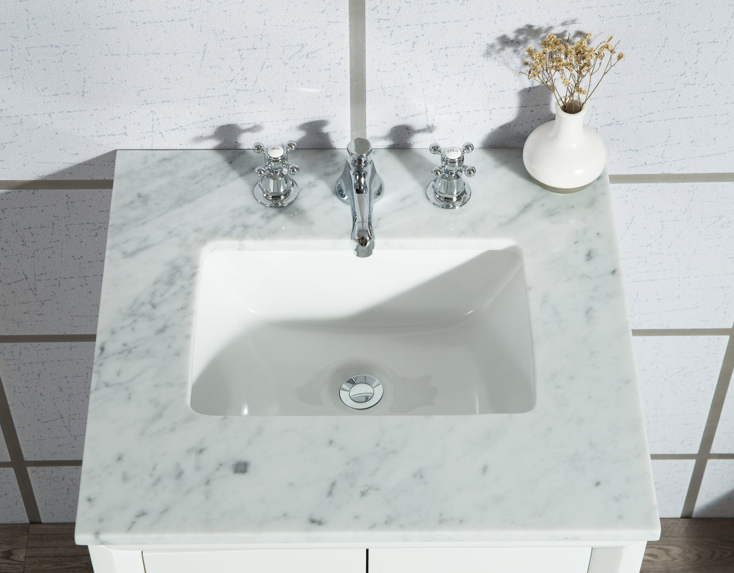 Water Creation Elizabeth 24" Inch Single Sink Carrara White Marble Vanity with Lavatory Faucet - Luxe Bathroom Vanities