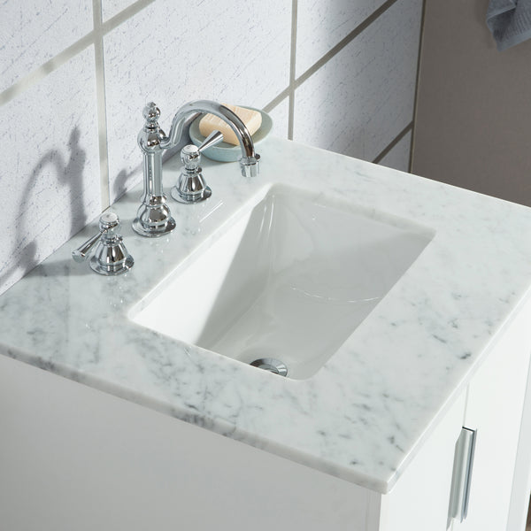 Water Creation Elizabeth 24" Inch Single Sink Carrara White Marble Vanity with Matching Mirror and Lavatory Faucet - Luxe Bathroom Vanities