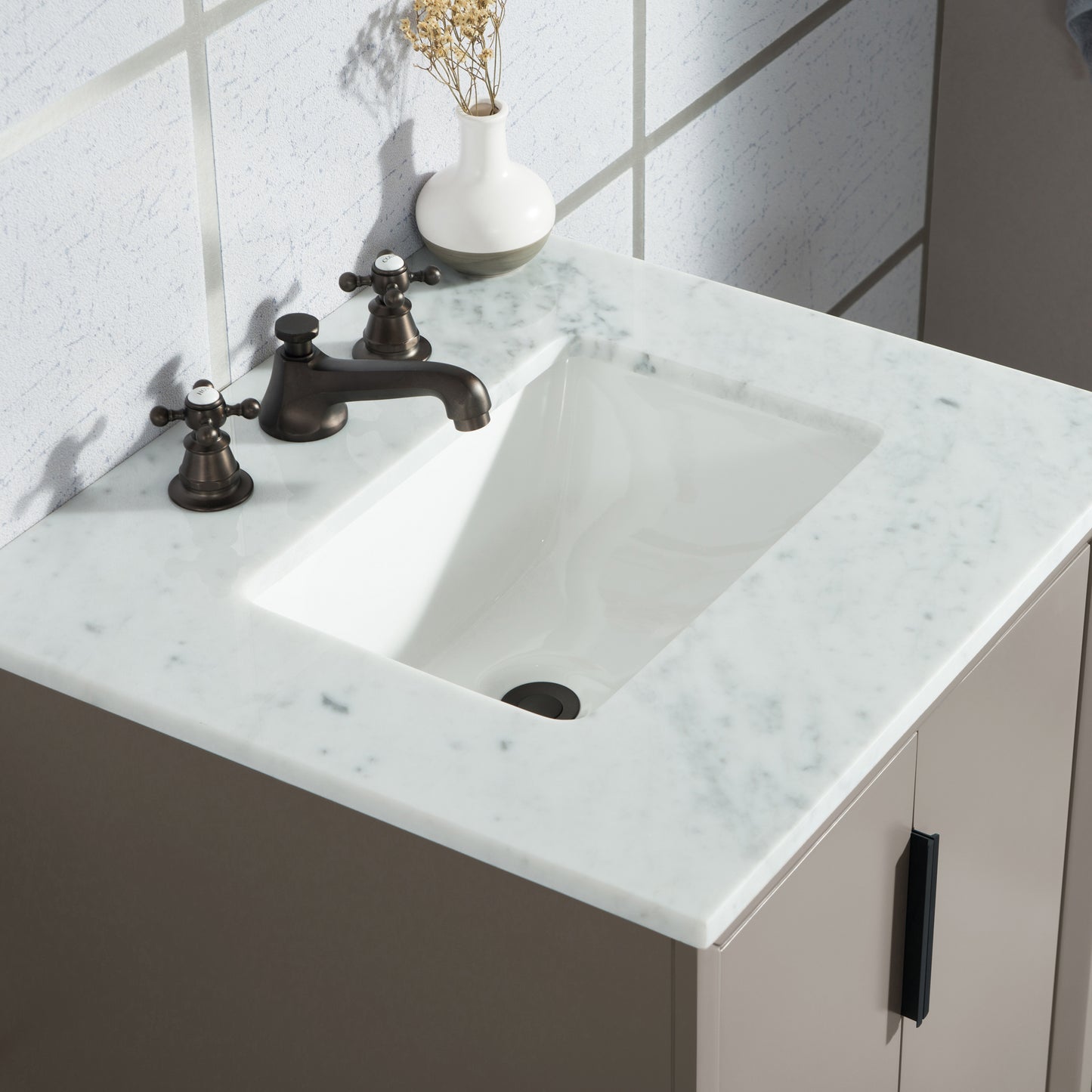Water Creation Elizabeth 24" Inch Single Sink Carrara White Marble Vanity with Matching Mirrors and Lavatory Faucet - Luxe Bathroom Vanities