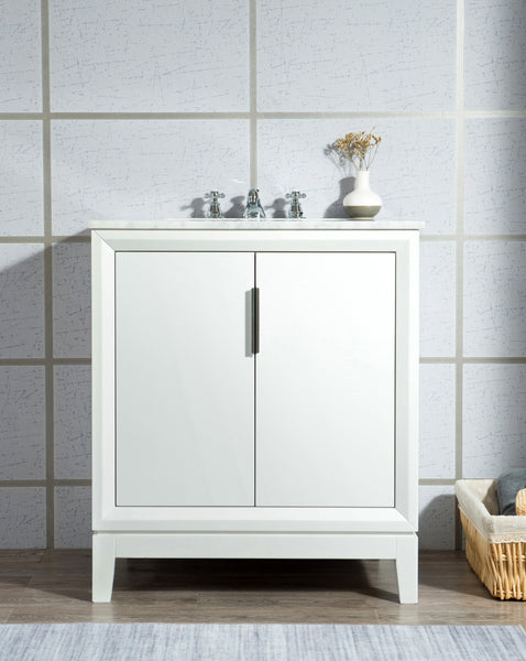 Water Creation Elizabeth 30" Inch Single Sink Carrara White Marble Vanity with Matching Mirror - Luxe Bathroom Vanities