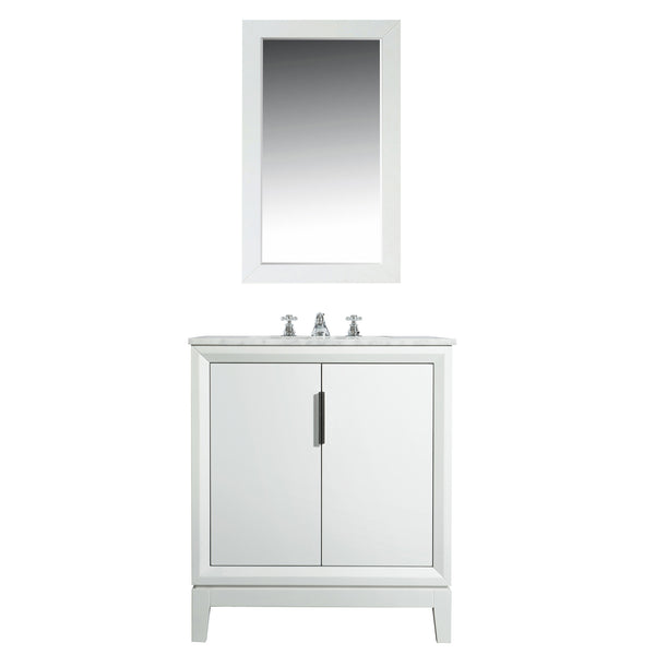 Water Creation Elizabeth 30" Inch Single Sink Carrara White Marble Vanity with Matching Mirror and Lavatory Faucet - Luxe Bathroom Vanities