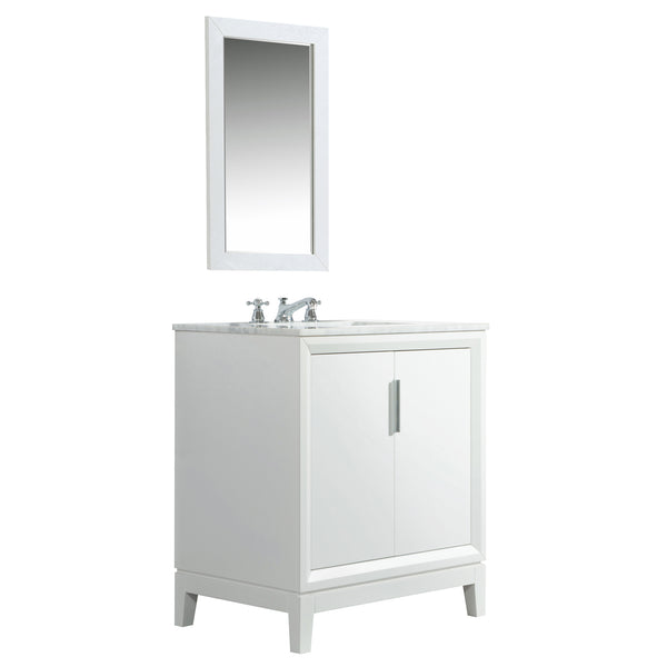 Water Creation Elizabeth 30" Inch Single Sink Carrara White Marble Vanity with Matching Mirror and Lavatory Faucet - Luxe Bathroom Vanities