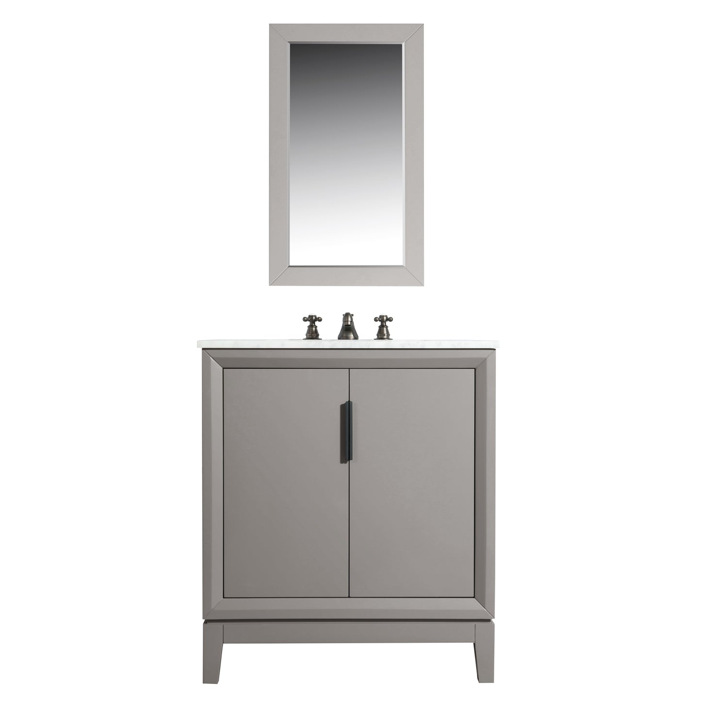 Water Creation Elizabeth 30" Inch Single Sink Carrara White Marble Vanity with Matching Mirror and Lavatory Faucet - Luxe Bathroom Vanities